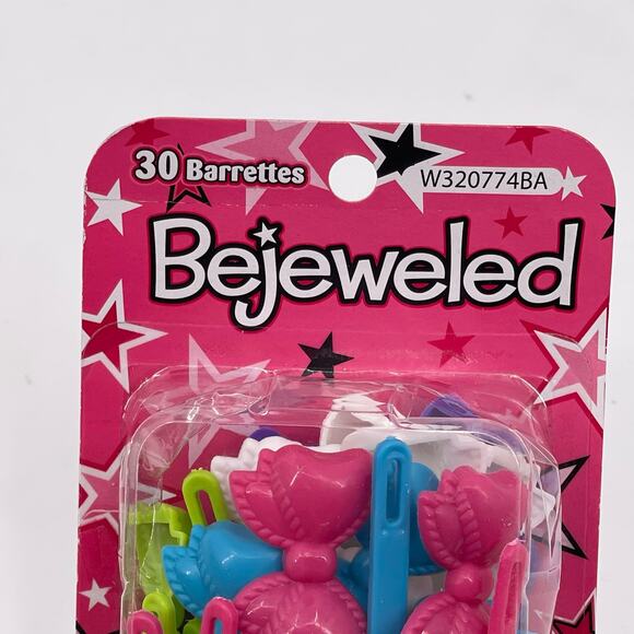 30 Vintage Plastic Barrettes Bejeweled brand W320774BA Colorful Retro NOS NEW - Picture 3 of 7
